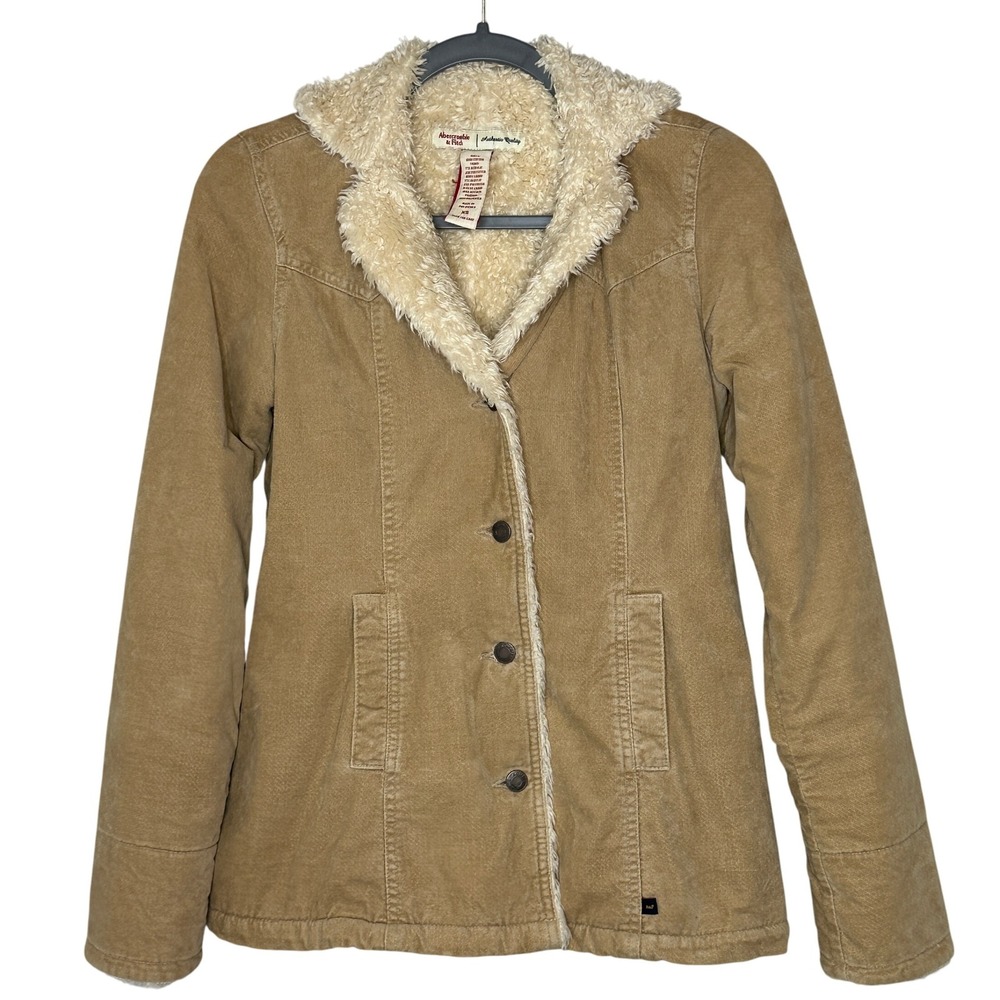 Vintage Y2K‎ Abercrombie & Fitch Jacket XS Faux Fur Lined Collar Button Up Coat